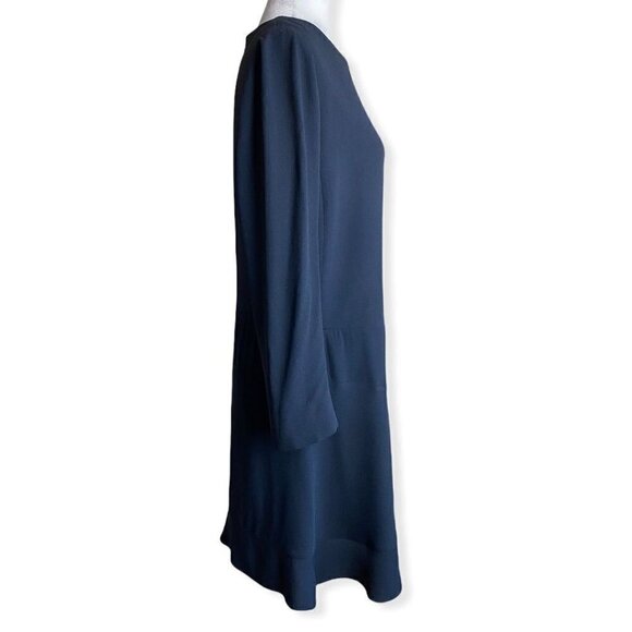 Chloé Crepe Dress Crew Neck Knee-Length in Dark Navy Ruffle Sz FR40 US 10/Medium - Picture 8 of 10